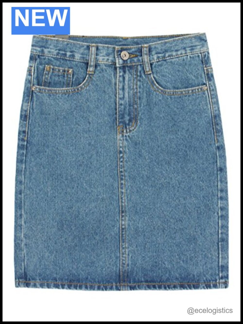 High Waisted Denim Pencil Skirt with Slit Five Pocket